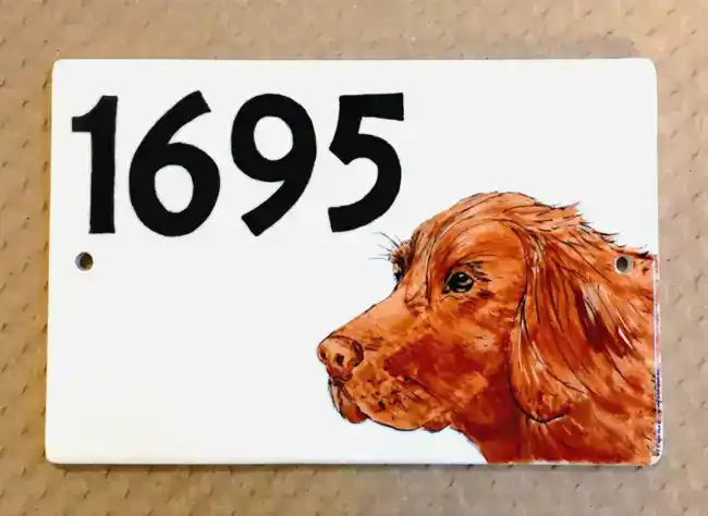 Numéro de maison en porcelaine personnalisé d'après une photo de chien