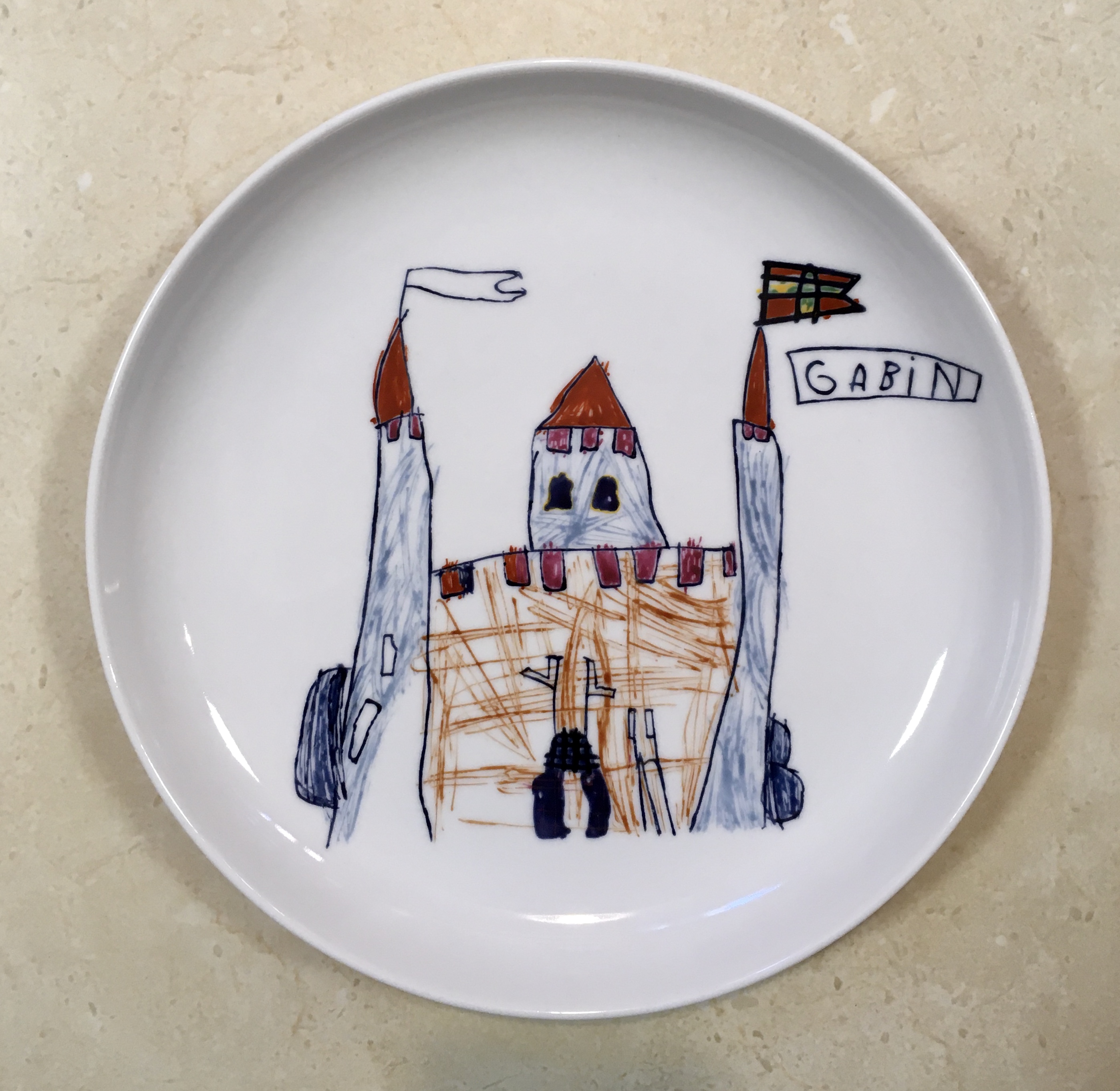 - Cadeau Papa assiette en porcelaine personnalisée d'après le dessin d'un enfant.